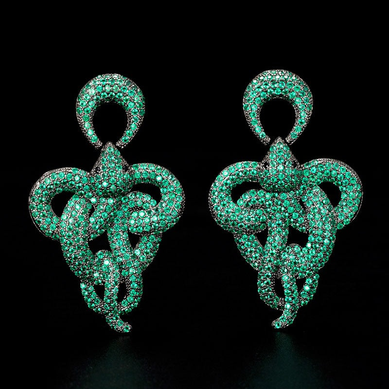 Fashionable Halloween Earrings Micro-encrusted Multicolor Snake Earrings Gothic Style Large Earrings