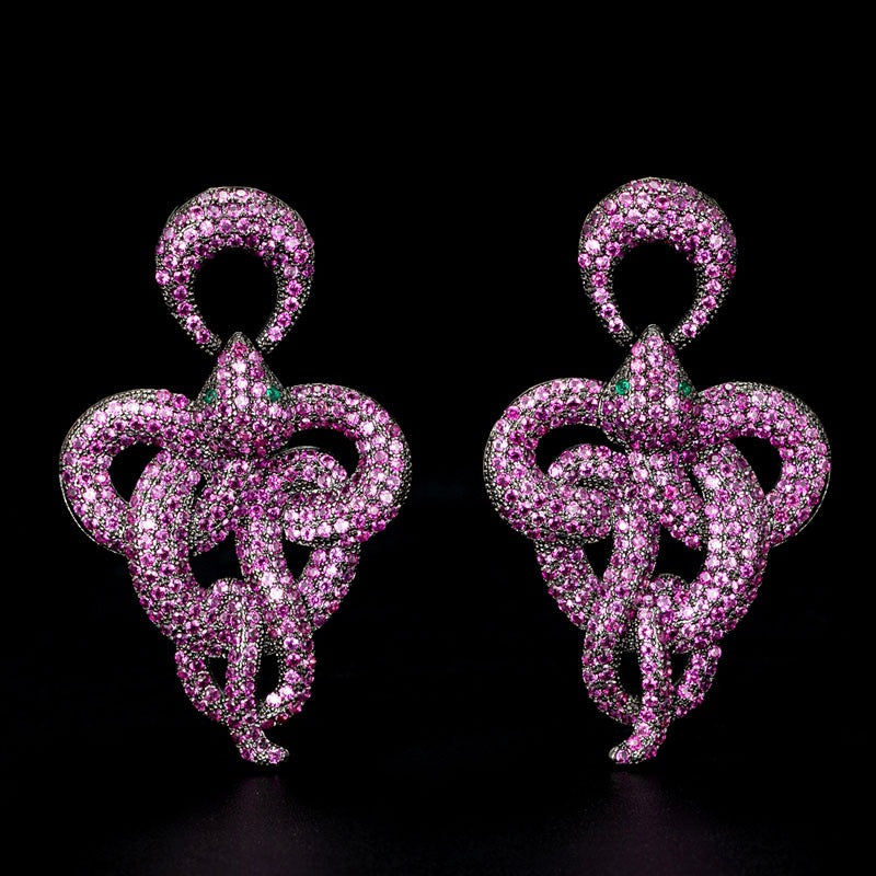 Fashionable Halloween Earrings Micro-encrusted Multicolor Snake Earrings Gothic Style Large Earrings