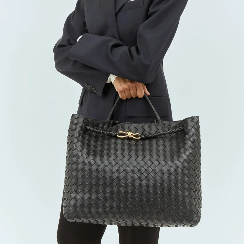 Fashion Genuine Leather Handwoven Large Capacity Tote Bag with Single Shoulder and Crossbody Strap
