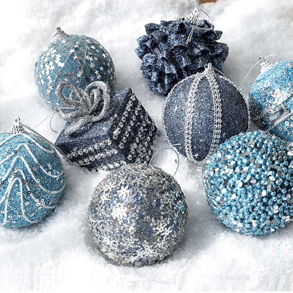 Star blue foam ball Christmas ball decoration package Christmas tree pendant 8cm festival decoration accessories