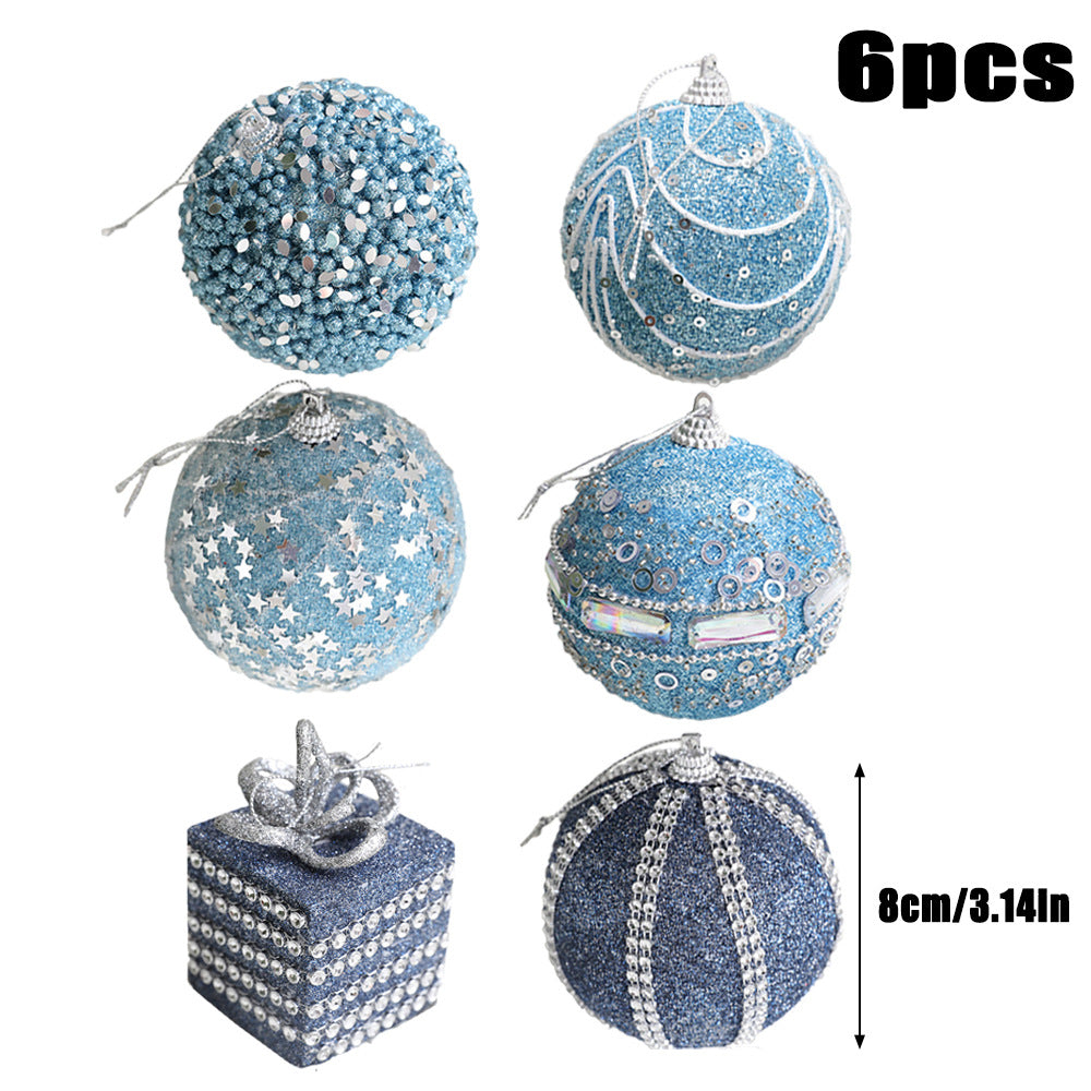 Star blue foam ball Christmas ball decoration package Christmas tree pendant 8cm festival decoration accessories