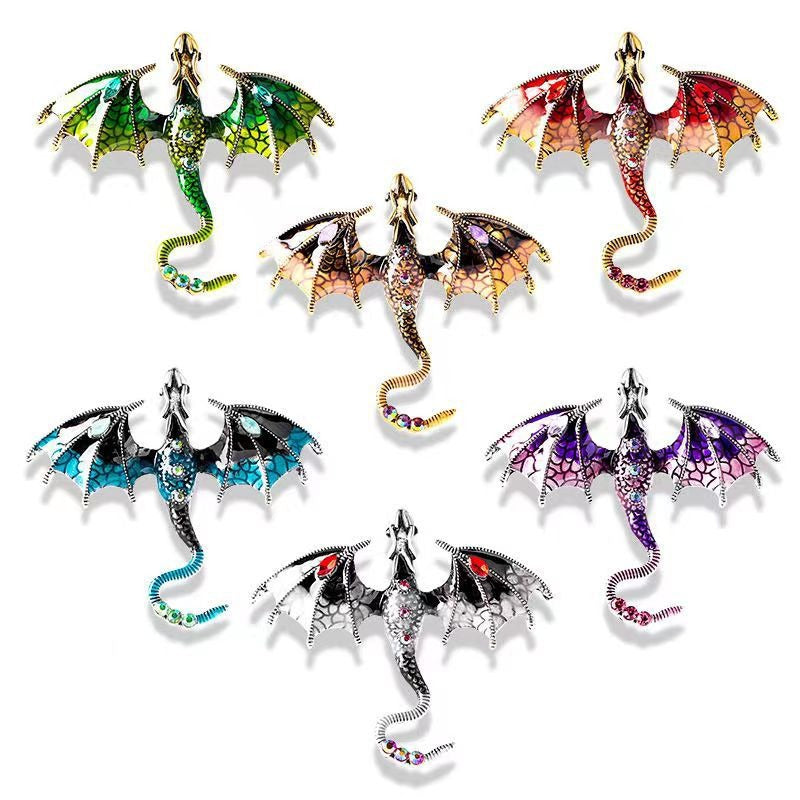 Vintage Dripping Oil Cartoon Flying Dragon Styled brooch for men and women, versatile and personalized suit, coat accessories, pin accessories