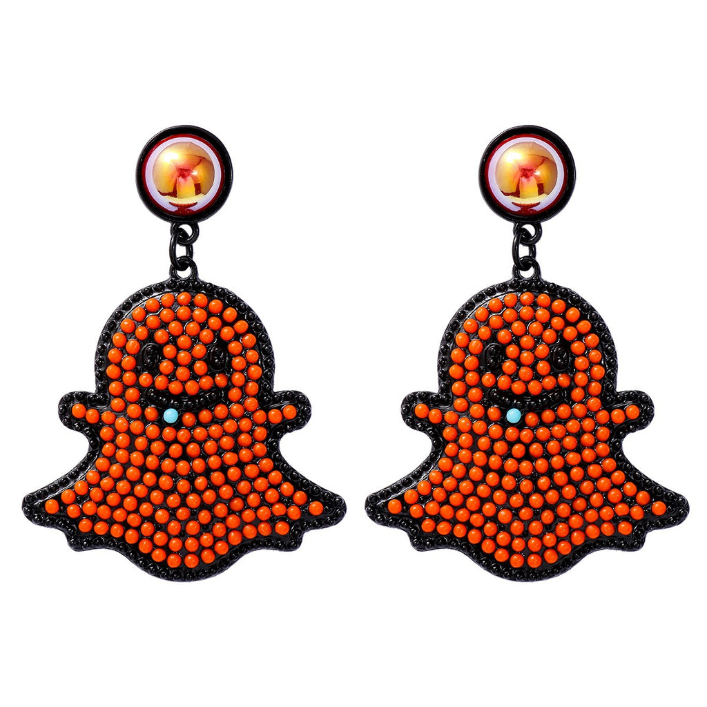 Cartoon funny and cute little ghost pearl ghost face earrings Halloween ghost earrings