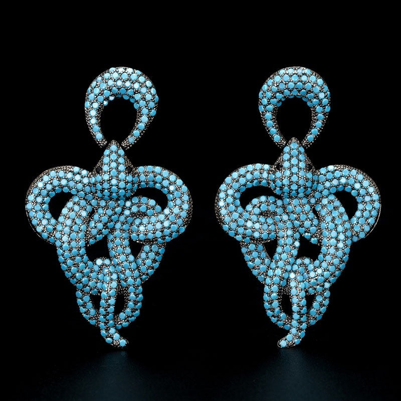Fashionable Halloween Earrings Micro-encrusted Multicolor Snake Earrings Gothic Style Large Earrings