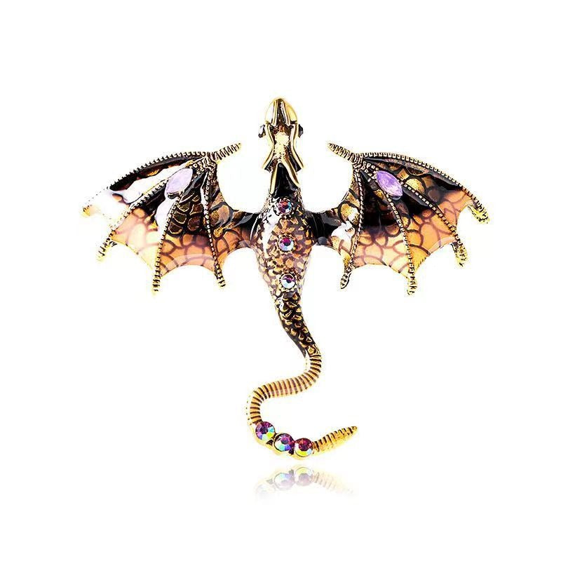 Vintage Dripping Oil Cartoon Flying Dragon Styled brooch for men and women, versatile and personalized suit, coat accessories, pin accessories