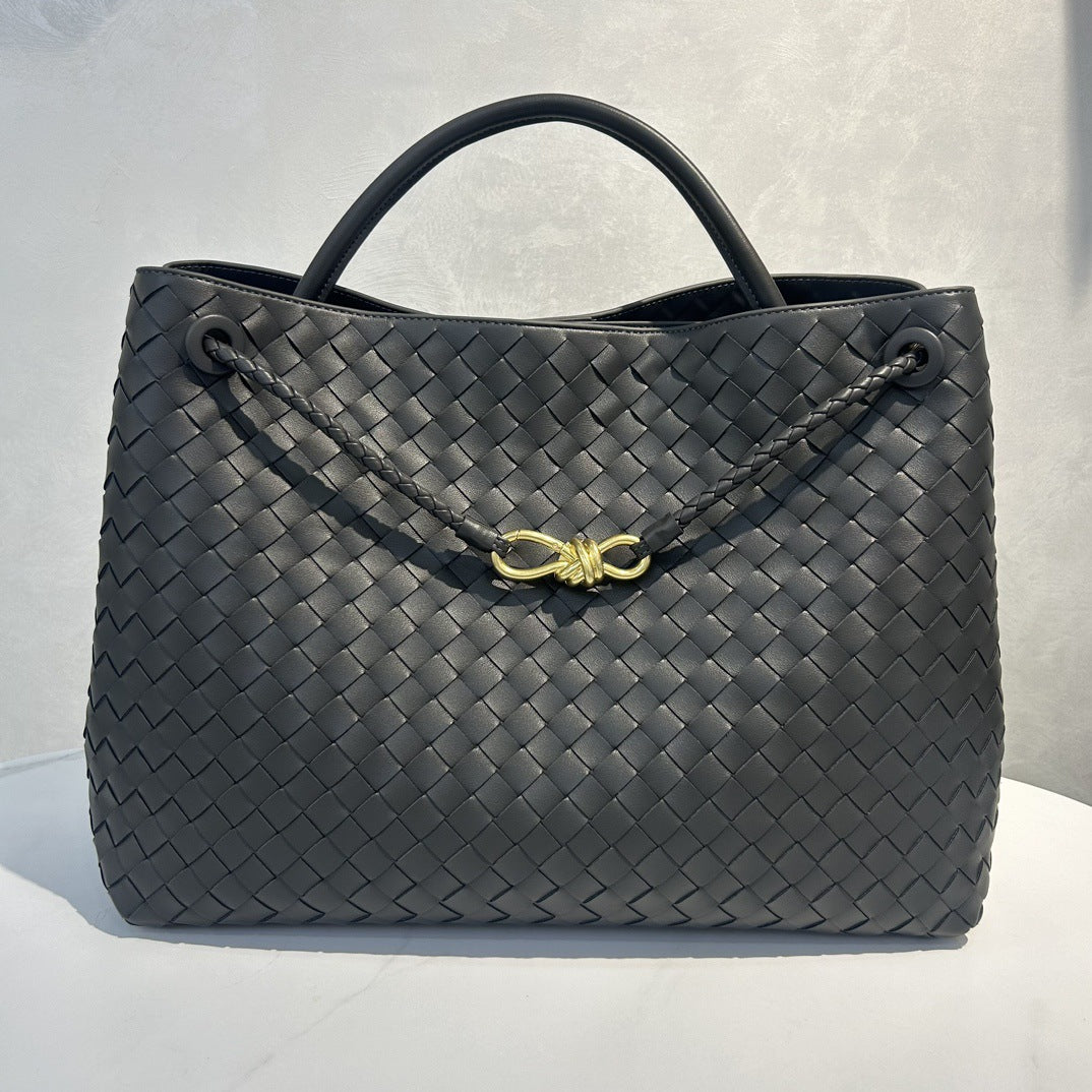 Fashion Genuine Leather Handwoven Large Capacity Tote Bag with Single Shoulder and Crossbody Strap