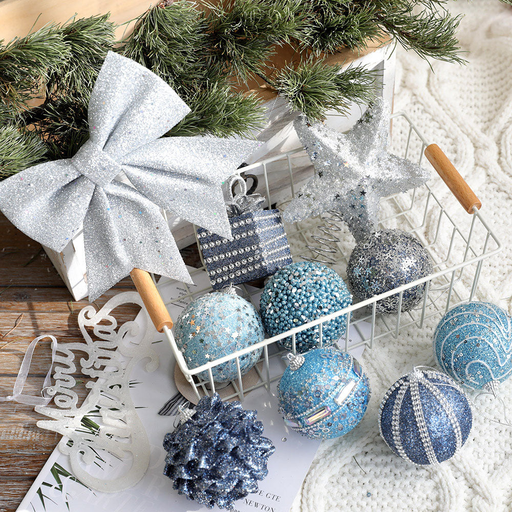 Star blue foam ball Christmas ball decoration package Christmas tree pendant 8cm festival decoration accessories