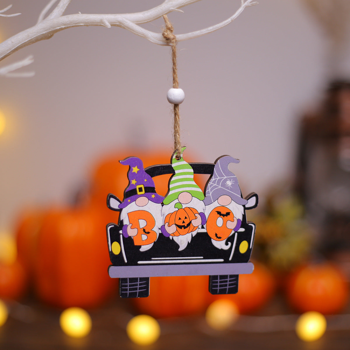 Halloween Creative Wooden Car Decoration Pendant Cartoon Desktop Small Ornament Scene Decoration Prop