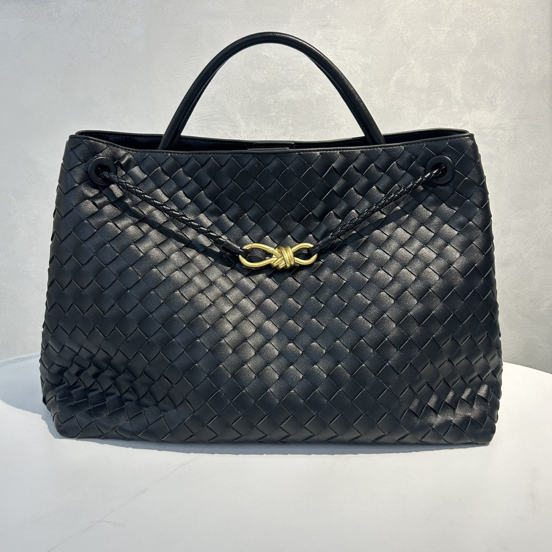 Fashion Genuine Leather Handwoven Large Capacity Tote Bag with Single Shoulder and Crossbody Strap