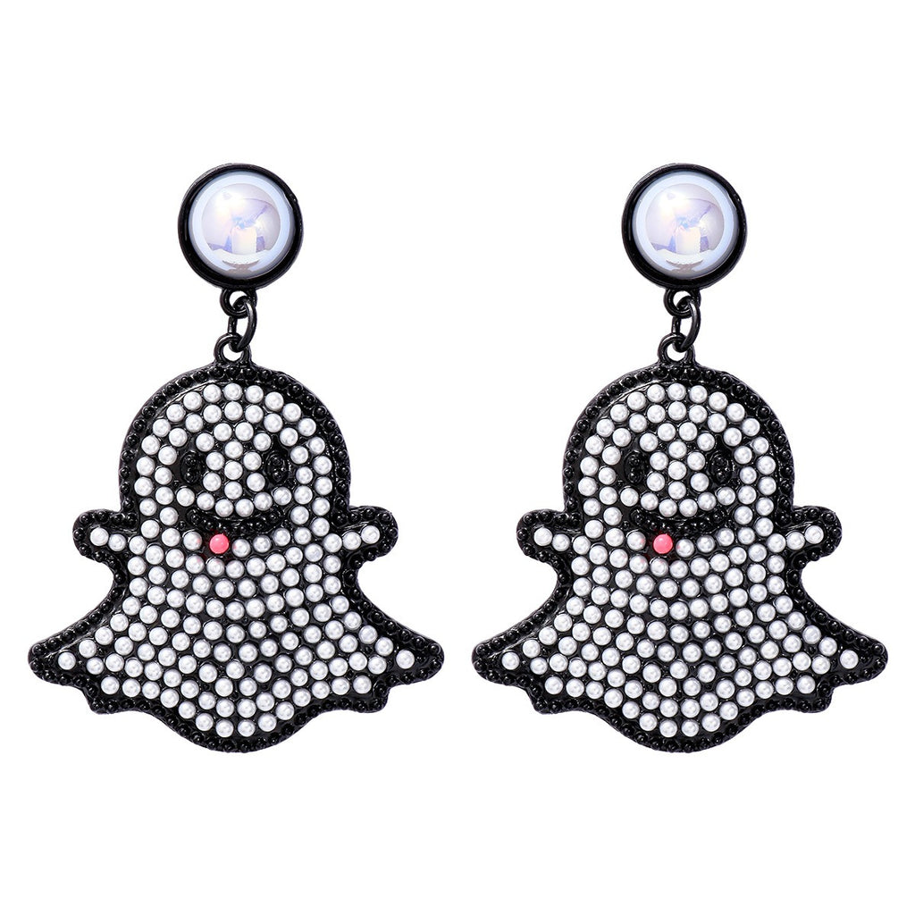 Cartoon funny and cute little ghost pearl ghost face earrings Halloween ghost earrings