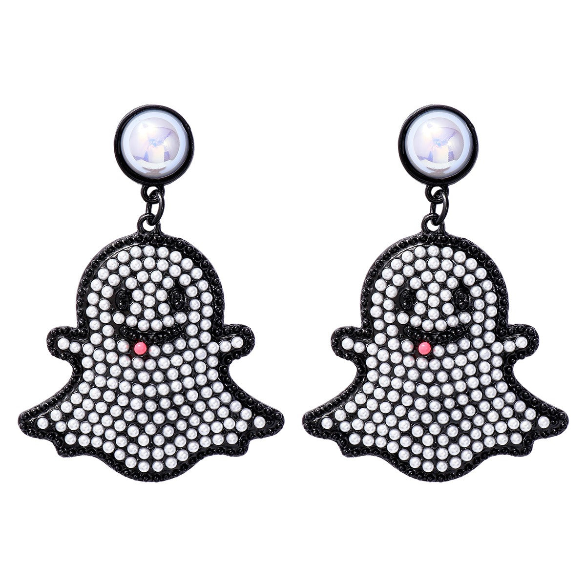 Cartoon funny and cute little ghost pearl ghost face earrings Halloween ghost earrings