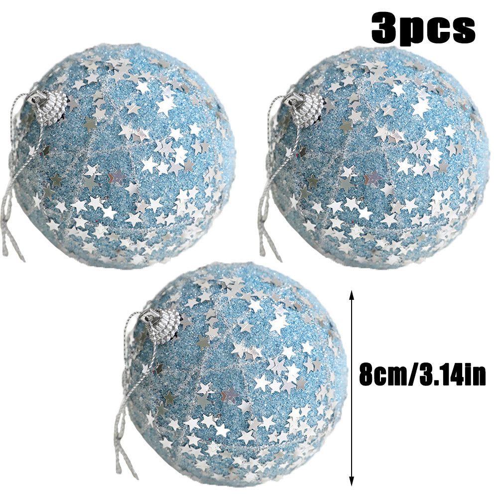 Star blue foam ball Christmas ball decoration package Christmas tree pendant 8cm festival decoration accessories