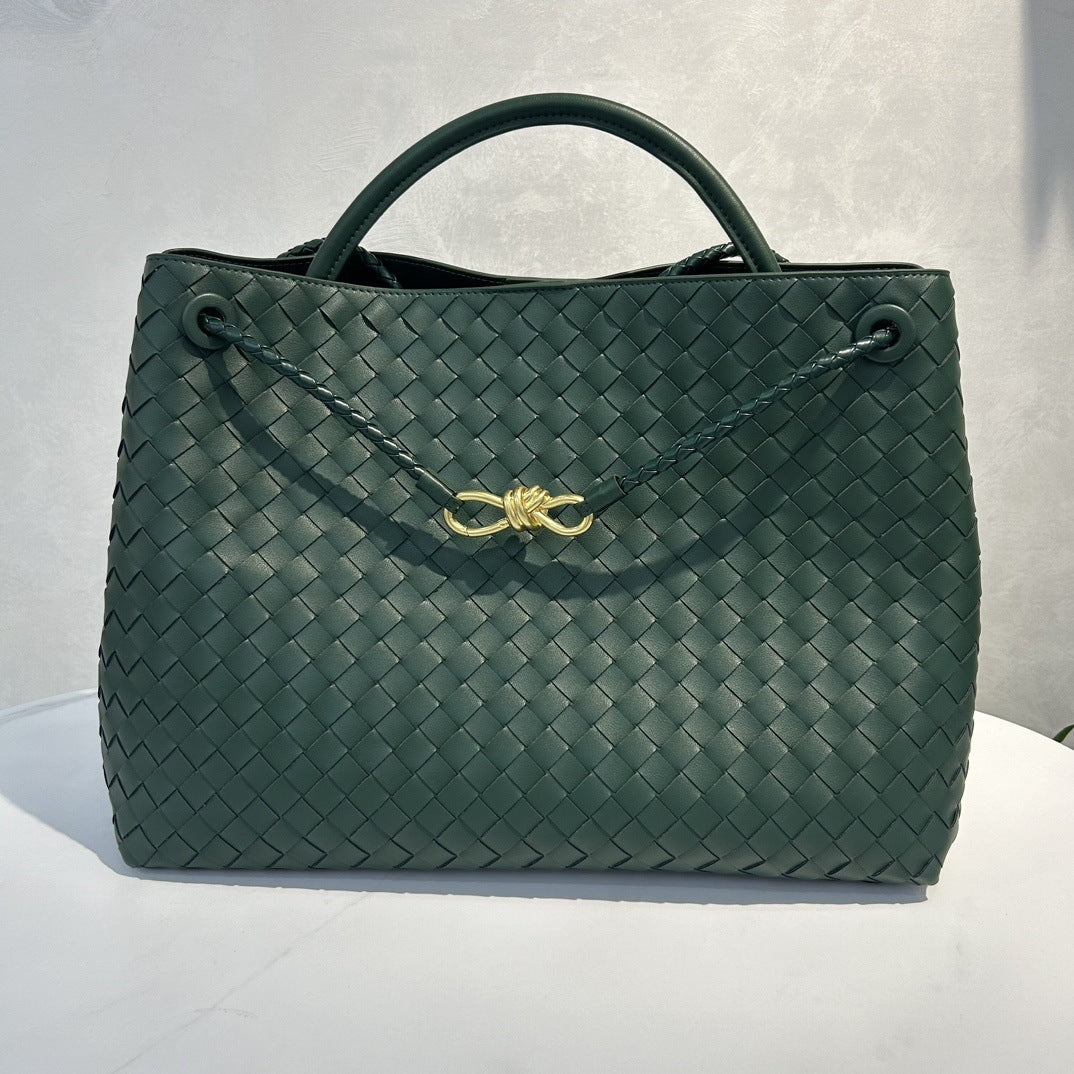 Fashion Genuine Leather Handwoven Large Capacity Tote Bag with Single Shoulder and Crossbody Strap