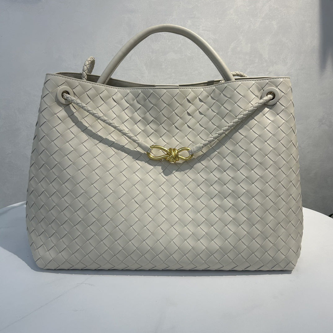 Fashion Genuine Leather Handwoven Large Capacity Tote Bag with Single Shoulder and Crossbody Strap