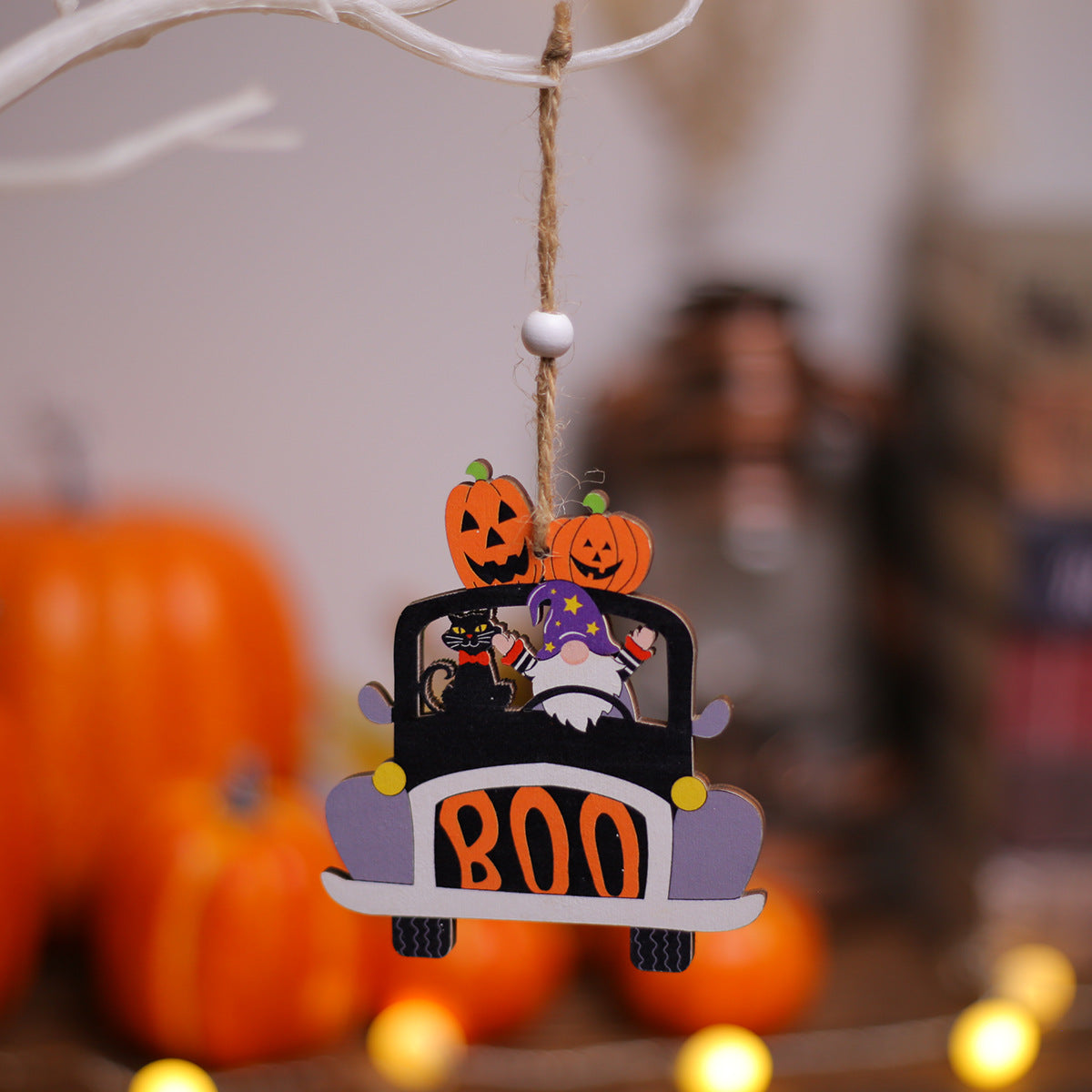 Halloween Creative Wooden Car Decoration Pendant Cartoon Desktop Small Ornament Scene Decoration Prop