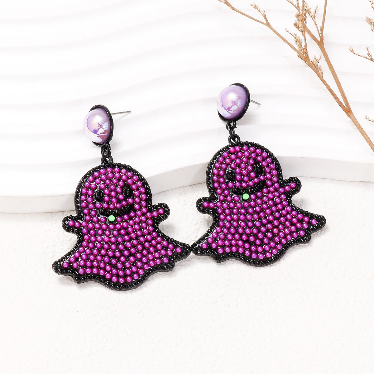 Cartoon funny and cute little ghost pearl ghost face earrings Halloween ghost earrings